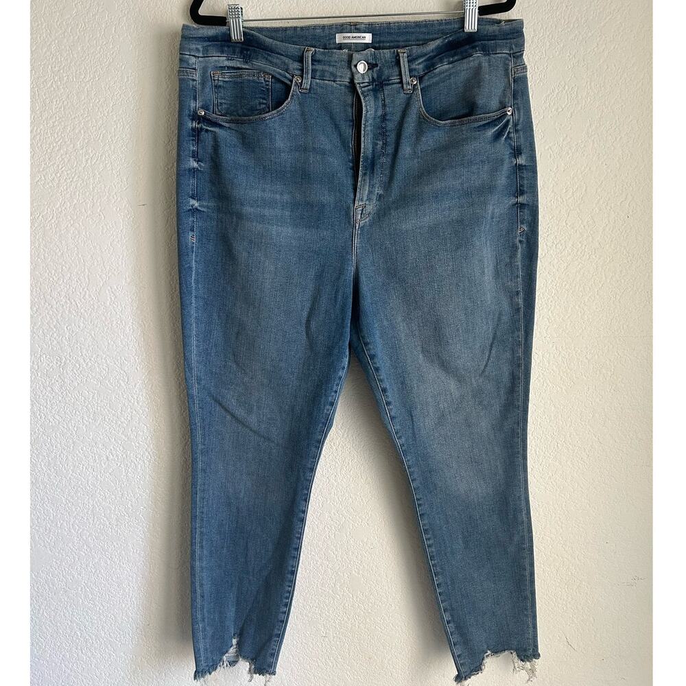 Good American Good Waist Crop High Rise Jean Skinny Crop Chewed Hem Plus Size 22
